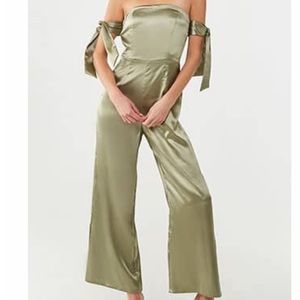 Olive off shoulder jumpsuit - satin